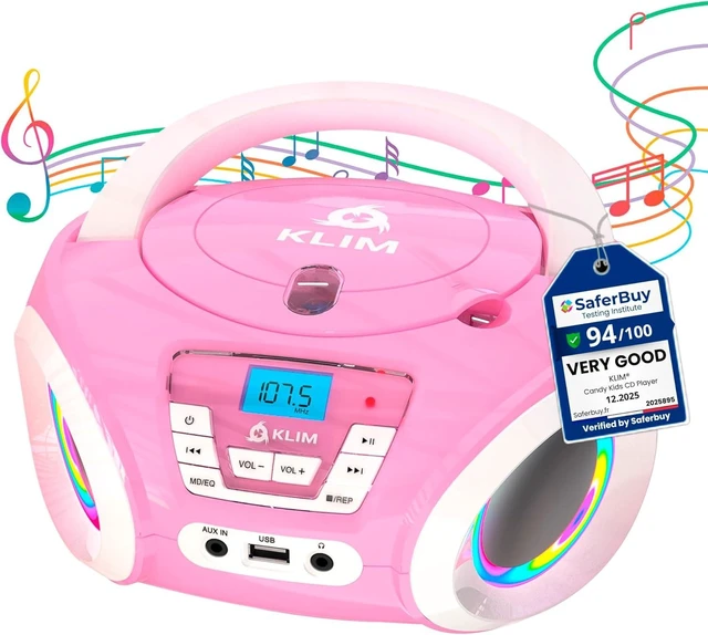 Alt view image 8 of 14 - Klim Candy Kids CD Player for Children - FM Radio - Includes Batteries - Pink - Boombox Portable - CD Player Children - with Speakers, Toddlers (Pink)