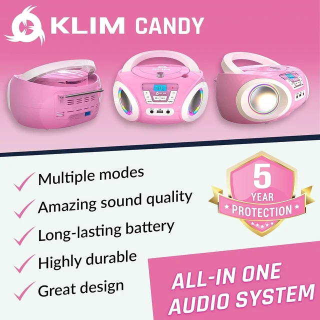 Alt view image 9 of 14 - Klim Candy Kids CD Player for Children - FM Radio - Includes Batteries - Pink - Boombox Portable - CD Player Children - with Speakers, Toddlers (Pink)