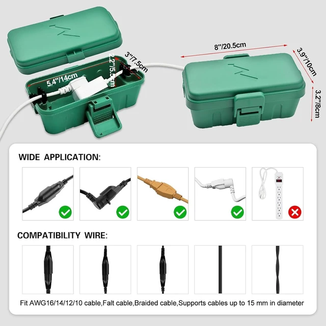 Alt view image 9 of 14 - Hrensaw 3PCS Small Weatherproof Electrical Connection Box(Inner 5.5x3x2.2inch),Outdoor Electrical Box,Waterproof Extension Cord Covers for Plug, Extension Cables, Holiday Lights,Green