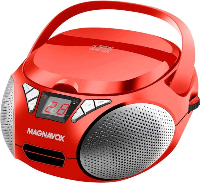 Alt view image 8 of 14 - Magnavox Portable Top Loading CD Boombox with AM/FM Stereo Radio in Black | CD-R/CD-RW Compatible | LED Display | AUX Port Supported | Programmable CD Player | (Red)