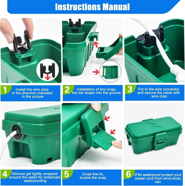 Alt view image 13 of 14 - Hrensaw 3PCS Small Weatherproof Electrical Connection Box(Inner 5.5x3x2.2inch),Outdoor Electrical Box,Waterproof Extension Cord Covers for Plug, Extension Cables, Holiday Lights,Green