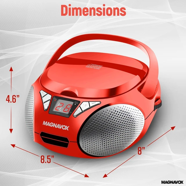 Alt view image 12 of 14 - Magnavox Portable Top Loading CD Boombox with AM/FM Stereo Radio in Black | CD-R/CD-RW Compatible | LED Display | AUX Port Supported | Programmable CD Player | (Red)