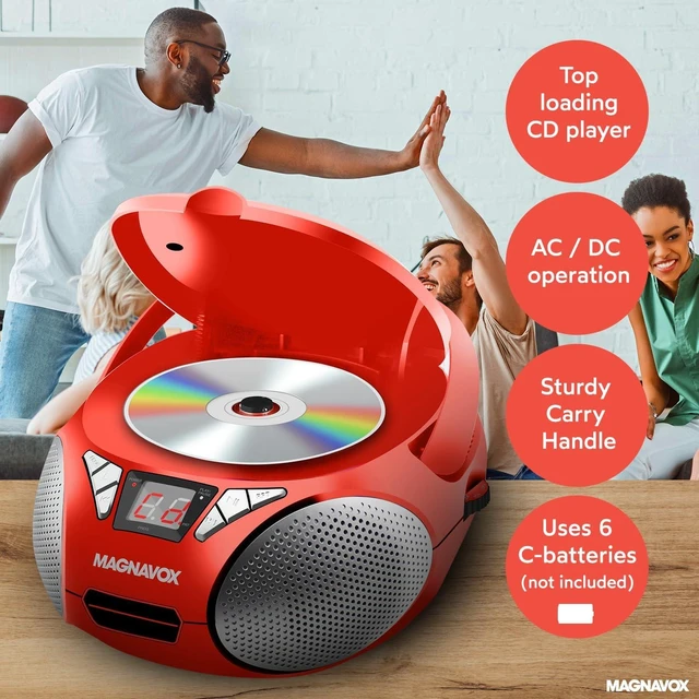 Alt view image 11 of 14 - Magnavox Portable Top Loading CD Boombox with AM/FM Stereo Radio in Black | CD-R/CD-RW Compatible | LED Display | AUX Port Supported | Programmable CD Player | (Red)