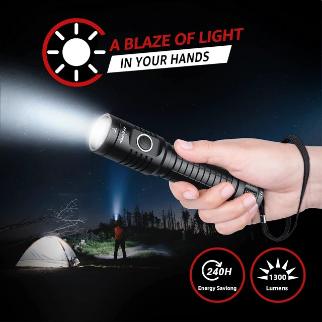Alt view image 9 of 14 - Flashlight, Rechargeable Magnetic LED Flashlight High Powered 1300 Lumens,Tactical LED Light Torch COB Work Light,9 Modes,IP67 Outdoor Gear A7