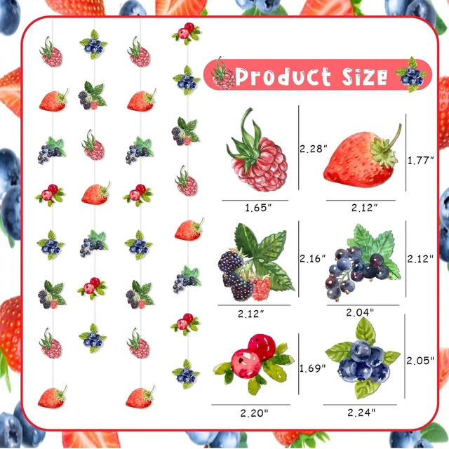 Alt view image 12 of 12 - Berry Party Banner Streamers Berry Party Decoration Berry Party Hanging Decorations Strawberry Blueberry Party Decor Berry Birthday Party Supplies for Berry Theme Baby Shower Birthday Party