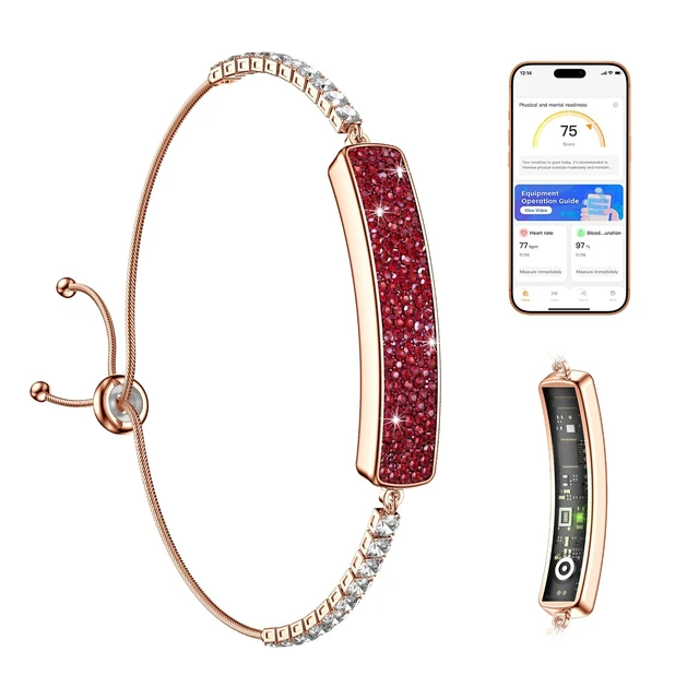 Alt view image 8 of 14 - Smart Bracelet for Women | Screenless Jewelry Fitness Tracker with Sleep, Heart Rate, Stress & Steps Tracking, 7-Day Battery, Waterproof, Red