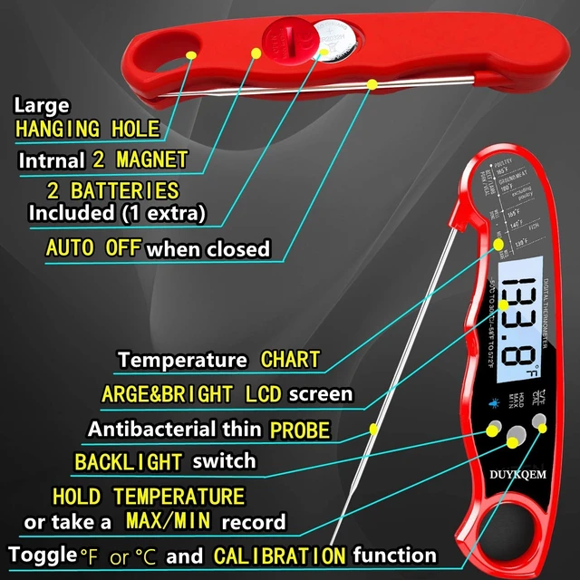 Alt view image 11 of 14 - Instant Read Digital Meat Thermometer (2 Pack) Waterproof Kitchen Cooking Food Thermometer with Probe Backlight & Calibration,Best Quick Grill Meat Probe for Grilling BBQ Smoker Chefs