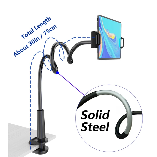 Alt view image 9 of 14 - Gooseneck Tablet Holder for Bed, Reinforced Flexible Arm Tablet Stand with 360° Rotation, Hands-Free Clamp Mount for 4.713" iPad, Kindle, Galaxy Tab, Switch