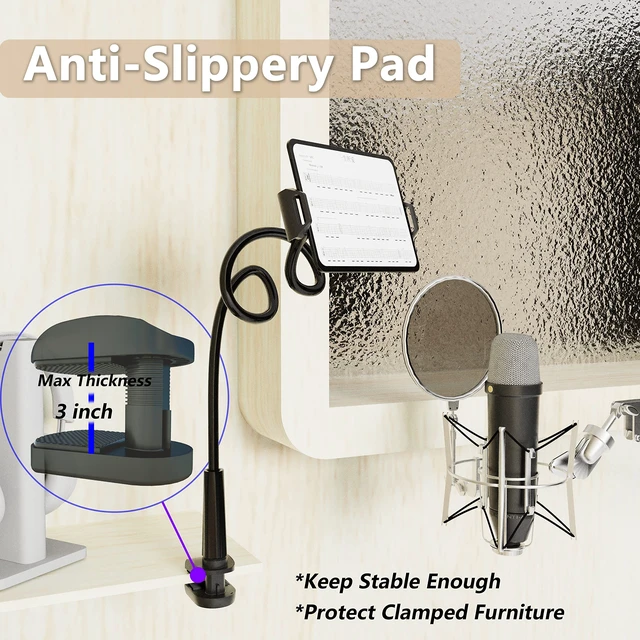 Alt view image 12 of 14 - Gooseneck Tablet Holder for Bed, Reinforced Flexible Arm Tablet Stand with 360° Rotation, Hands-Free Clamp Mount for 4.713" iPad, Kindle, Galaxy Tab, Switch