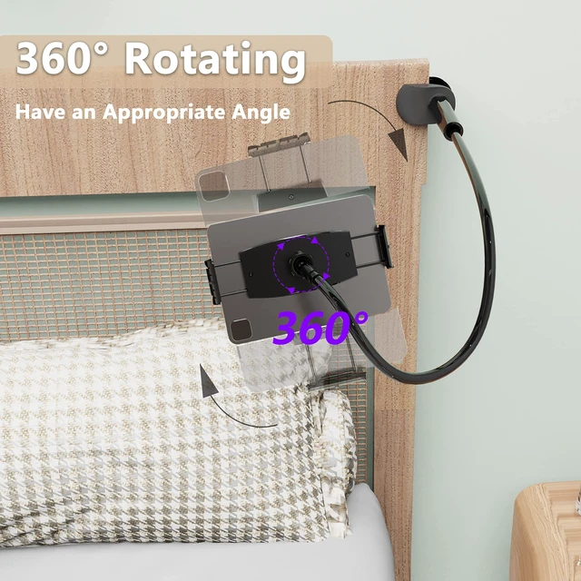 Alt view image 13 of 14 - Gooseneck Tablet Holder for Bed, Reinforced Flexible Arm Tablet Stand with 360° Rotation, Hands-Free Clamp Mount for 4.713" iPad, Kindle, Galaxy Tab, Switch
