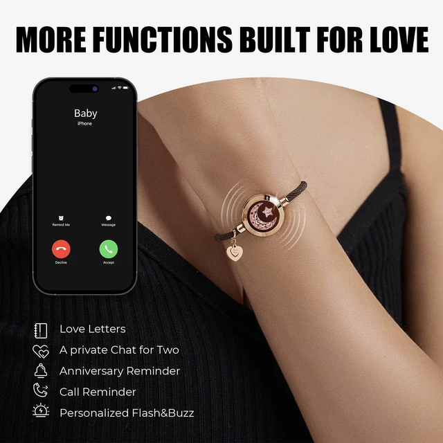 Alt view image 9 of 12 - Single Long Distance Touch Bracelets for Couples, Smart Light & Vibration Love Jewelry, Long Distance Gifts for Him Her Women Men, One-to-One Bluetooth Pairing via App