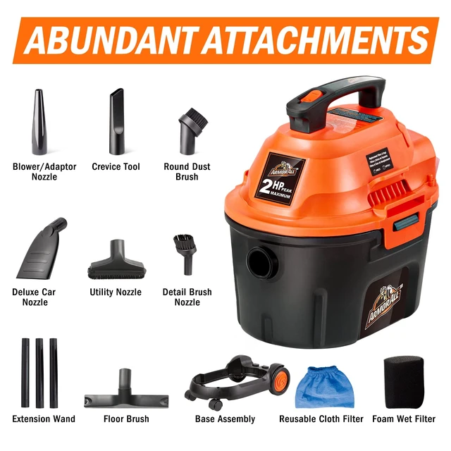Alt view image 10 of 12 - AA255W 2.5 Gal 2 Peak HP Wet/Dry Utility Vac Orange/Black