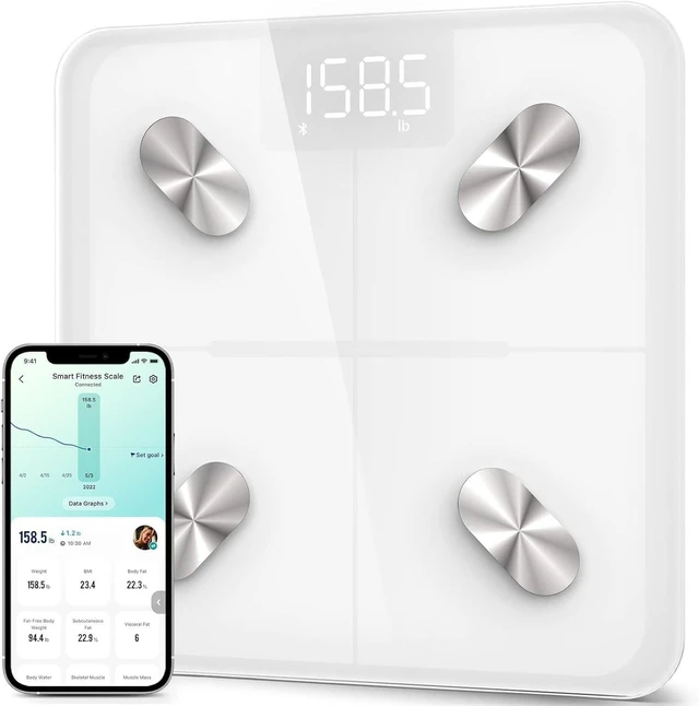 Alt view image 8 of 14 - Smart Scale for Body Weight, BMI, Body Fat, Bluetooth, White | Measures BMI, body fat, muscle mass and body composition, with Bluetooth app sync for convenient bathroom and home tracking