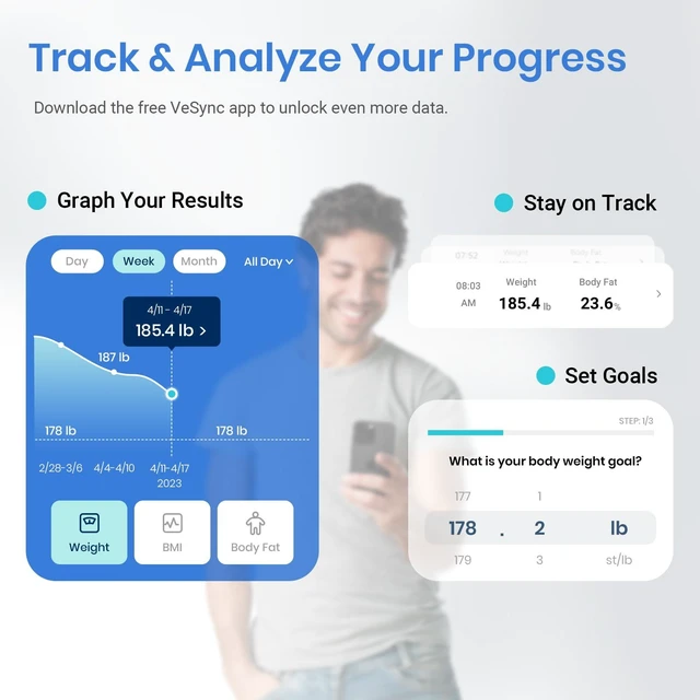 Alt view image 11 of 14 - Smart Scale for Body Weight, BMI, Body Fat, Bluetooth, White | Measures BMI, body fat, muscle mass and body composition, with Bluetooth app sync for convenient bathroom and home tracking