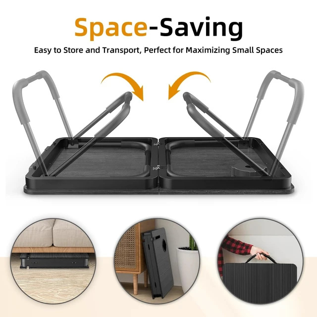 Alt view image 14 of 14 - 23.4" Foldable Lap Desk Bed Table with Cup Holder Tray Black | Portable Folds Flat for Easy Storage, No Assembly Laptop Bed Desk, Sturdy and Lightweight, Patent Design