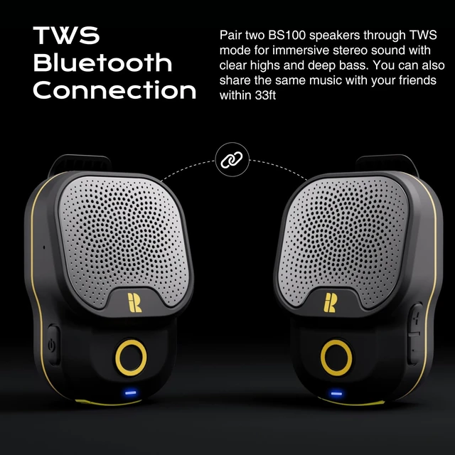 Alt view image 12 of 14 - Wearable Bluetooth 5.3 Speaker, 30H Battery, IPX7 Waterproof | Clip-On Design, TWS Pairing, Built-In ENC Mic, Hands-Free Music & Calls, Jobsite Use, Portable Wireless Speaker