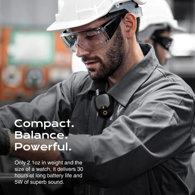 Alt view image 10 of 14 - Wearable Bluetooth 5.3 Speaker, 30H Battery, IPX7 Waterproof | Clip-On Design, TWS Pairing, Built-In ENC Mic, Hands-Free Music & Calls, Jobsite Use, Portable Wireless Speaker
