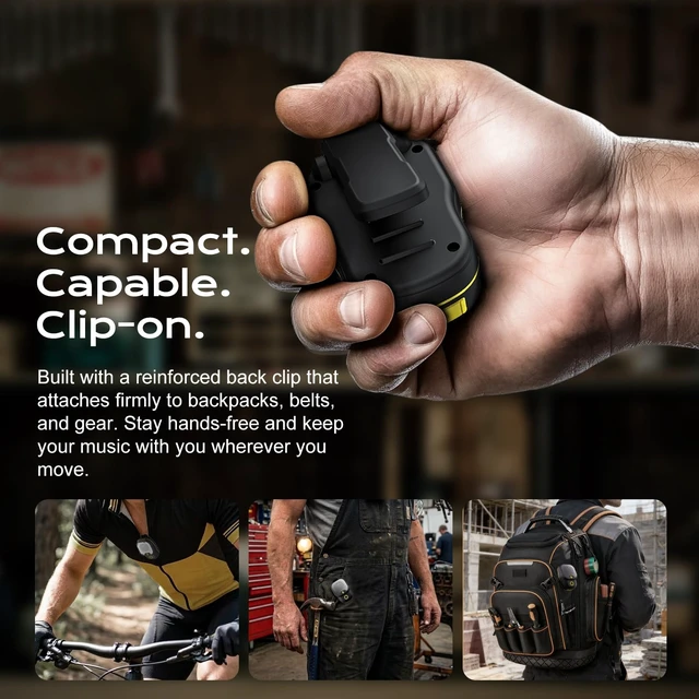 Alt view image 14 of 14 - Wearable Bluetooth 5.3 Speaker, 30H Battery, IPX7 Waterproof | Clip-On Design, TWS Pairing, Built-In ENC Mic, Hands-Free Music & Calls, Jobsite Use, Portable Wireless Speaker