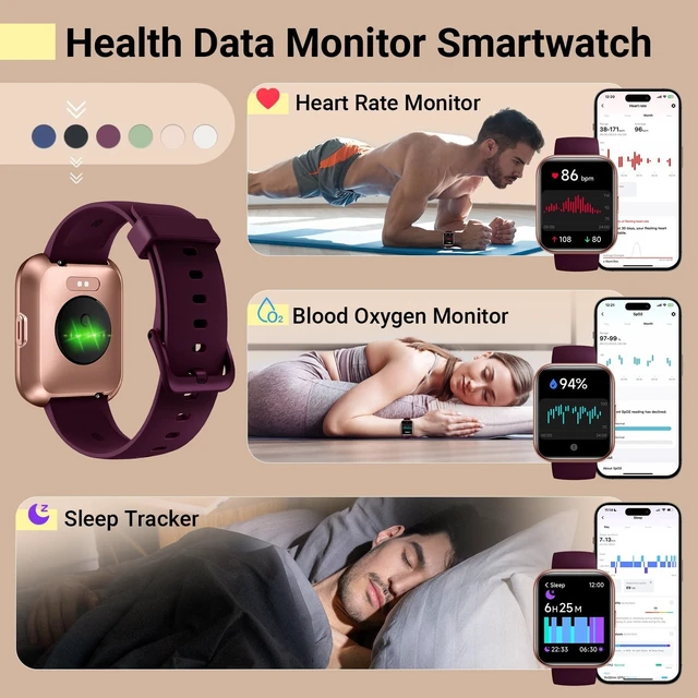 Alt view image 11 of 14 - Smart Watches for Women, Smart Watch for Android Phones & iPhone, Fitness Watches for Women with Alexa, Call & Notification Alerts, Tracks Heart Rate/Sleep Smartwatches (Dark Purlple, 1.8 inches)