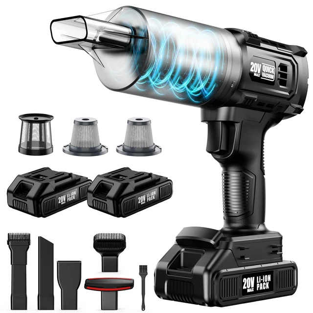 Alt view image 8 of 14 - Car Vacuum Cordless, 35000PA Strong Suction Handheld Vacuum with 2 Detachable Batteries, 60Min Runtime Portable Vacuum Cleaner for Car Detailing, Pet Hair, Home Couch & Office, 350ML XL Dust Cup