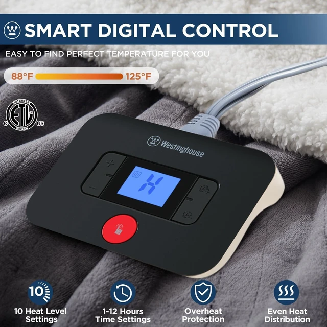 Alt view image 9 of 14 - Heated Blanket Twin, 62"x84", Charcoal, ETL Certified | 10 Heating Levels, 1-12 Hours Auto-off, Overheat Protection, Flannel to Sherpa, Machine Washable, Couch Bed Office Home
