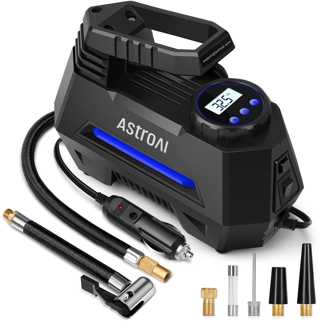 Alt view image 8 of 14 - AIRUN H Tire Inflator Portable Air Compressor, 12V DC Tire Inflator, Auto Shut-Off with Digital Pressure Gauge & LED Light, Fast Inflation for Car, Motorcycle, Bike Tires, 9.8Ft Cord, Blue