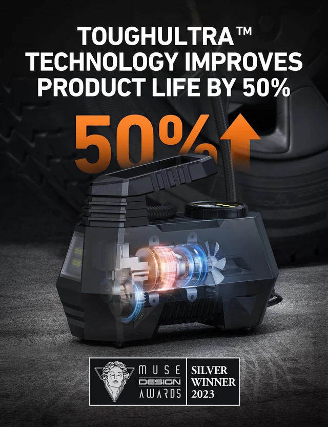 Alt view image 12 of 14 - AIRUN H Tire Inflator Portable Air Compressor, 12V DC Tire Inflator, Auto Shut-Off with Digital Pressure Gauge & LED Light, Fast Inflation for Car, Motorcycle, Bike Tires, 9.8Ft Cord, Blue