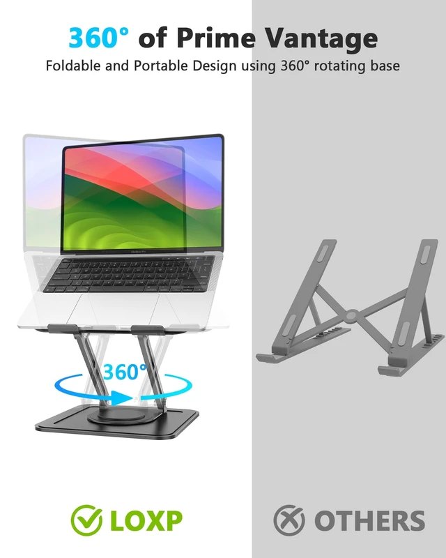 Alt view image 9 of 14 - Adjustable Laptop Stand, Computer Stand with 360 Rotating Base | Ergonomic Laptop Riser Mount for Desk Foldable Protable Computer Desk Fits with MacBook Pro Air