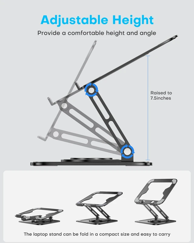 Alt view image 11 of 14 - Adjustable Laptop Stand, Computer Stand with 360 Rotating Base | Ergonomic Laptop Riser Mount for Desk Foldable Protable Computer Desk Fits with MacBook Pro Air