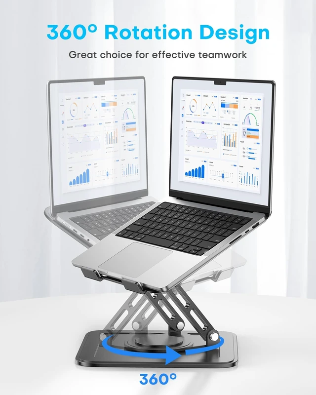 Alt view image 10 of 14 - Adjustable Laptop Stand, Computer Stand with 360 Rotating Base | Ergonomic Laptop Riser Mount for Desk Foldable Protable Computer Desk Fits with MacBook Pro Air