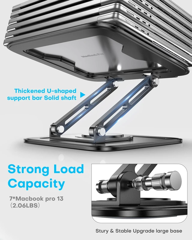 Alt view image 13 of 14 - Adjustable Laptop Stand, Computer Stand with 360 Rotating Base | Ergonomic Laptop Riser Mount for Desk Foldable Protable Computer Desk Fits with MacBook Pro Air