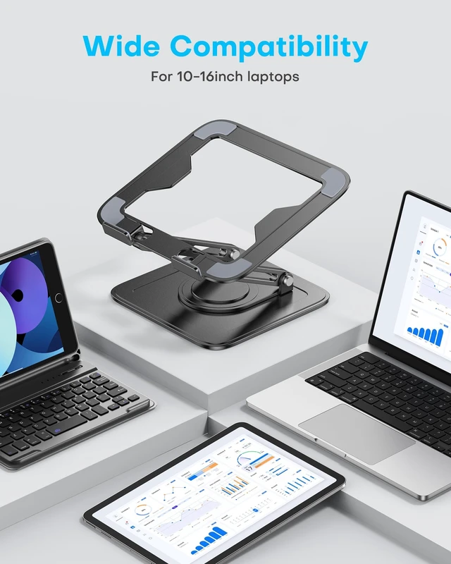 Alt view image 14 of 14 - Adjustable Laptop Stand, Computer Stand with 360 Rotating Base | Ergonomic Laptop Riser Mount for Desk Foldable Protable Computer Desk Fits with MacBook Pro Air