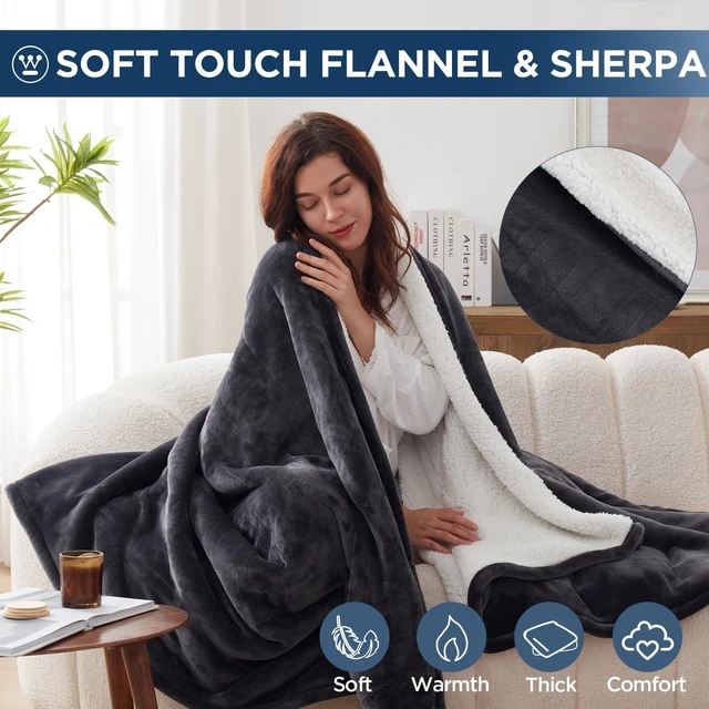 Alt view image 12 of 14 - Heated Blanket Twin, 62"x84", Charcoal, ETL Certified | 10 Heating Levels, 1-12 Hours Auto-off, Overheat Protection, Flannel to Sherpa, Machine Washable, Couch Bed Office Home