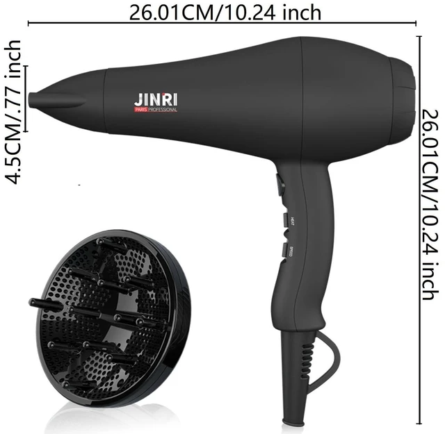 Alt view image 11 of 12 - Hair Dryer, 1875W, 3 Heat & 2 Speed, with Diffuser, with Concentrator, Ionic Technology & Infrared - Black, Detachable Air Intake, Hanging Strap, Non-Foldable, 125V, JRI-104DII
