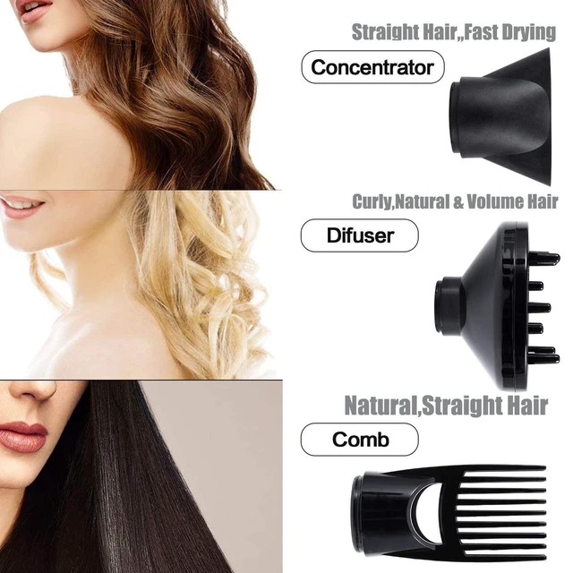 Alt view image 10 of 12 - Hair Dryer, 1875W, 3 Heat & 2 Speed, with Diffuser, with Concentrator, Ionic Technology & Infrared - Black, Detachable Air Intake, Hanging Strap, Non-Foldable, 125V, JRI-104DII