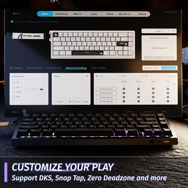 Alt view image 12 of 14 - X68 HE RT Mechanical Gaming Keyboard 60% Wired TKL-Black | Adjustable Actuation,Hall Effect Magnetic Switch,8KHz Polling Rate,RGB Backlit,Top Mount, Web Driver for PC Mac Esport Gamer