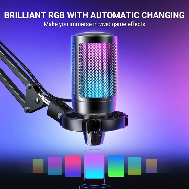 Alt view image 12 of 14 - AmpliGame A6T USB Gaming Microphone Kit, Condenser Mic for Streaming | Mute Button, RGB Indicator, Boom Arm, Gain Control, Pop Filter, Shock Mount, for PC PS4/5 Discord Twitch Podcasts YouTube