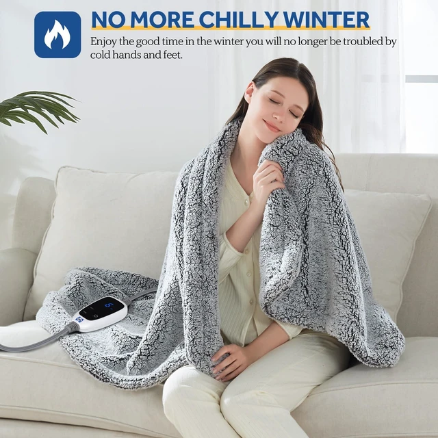 Alt view image 9 of 14 - Electric Blanket Heated Throw 50×60" with 6 Fast Heat Levels Charcoal | Heated Blanket with 1 to 12 Hours Auto-Off Settings Over-Heated Protection Machine Washa-ble