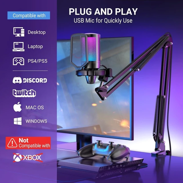 Alt view image 14 of 14 - AmpliGame A6T USB Gaming Microphone Kit, Condenser Mic for Streaming | Mute Button, RGB Indicator, Boom Arm, Gain Control, Pop Filter, Shock Mount, for PC PS4/5 Discord Twitch Podcasts YouTube