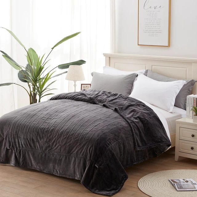 Alt view image 8 of 14 - Heated Blanket Twin Size Soft Flannel with 10 Levels Charcoal | Electric Blanket with 1-12H Auto-Off Timer, Overheat Protection, Machine Washable, 62x84"