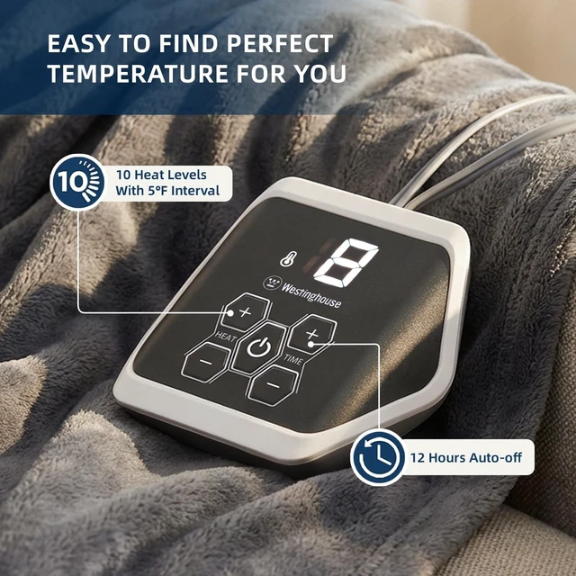 Alt view image 9 of 14 - Heated Blanket Twin Size Soft Flannel with 10 Levels Charcoal | Electric Blanket with 1-12H Auto-Off Timer, Overheat Protection, Machine Washable, 62x84"