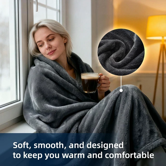 Alt view image 11 of 14 - Heated Blanket Twin Size Soft Flannel with 10 Levels Charcoal | Electric Blanket with 1-12H Auto-Off Timer, Overheat Protection, Machine Washable, 62x84"