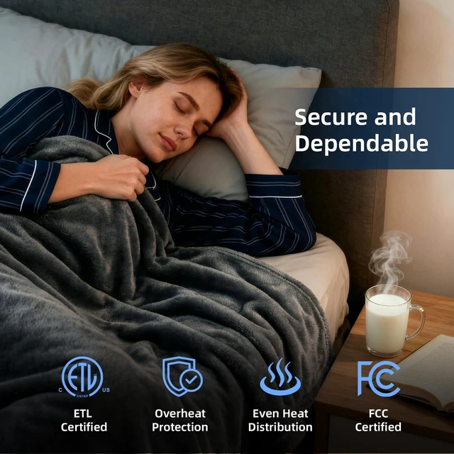 Alt view image 13 of 14 - Heated Blanket Twin Size Soft Flannel with 10 Levels Charcoal | Electric Blanket with 1-12H Auto-Off Timer, Overheat Protection, Machine Washable, 62x84"