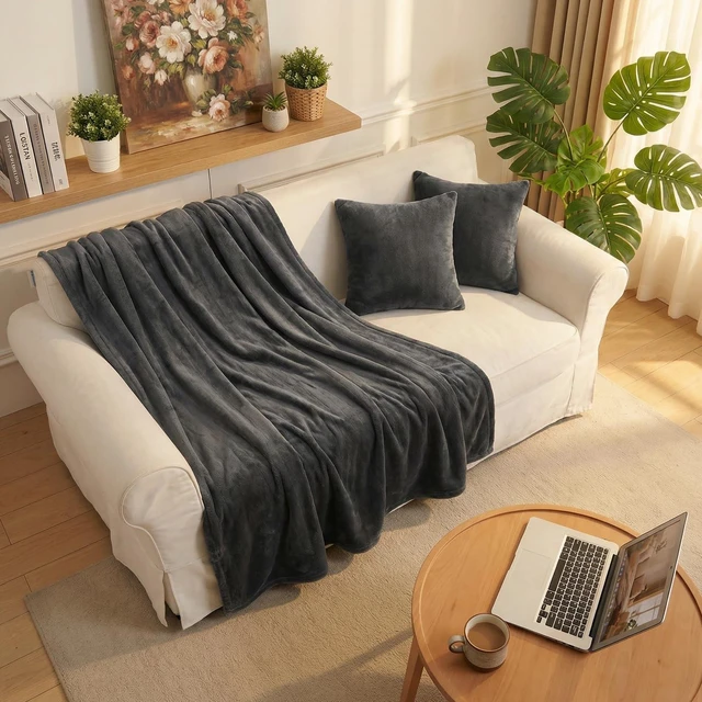 Alt view image 12 of 14 - Heated Blanket Twin Size Soft Flannel with 10 Levels Charcoal | Electric Blanket with 1-12H Auto-Off Timer, Overheat Protection, Machine Washable, 62x84"