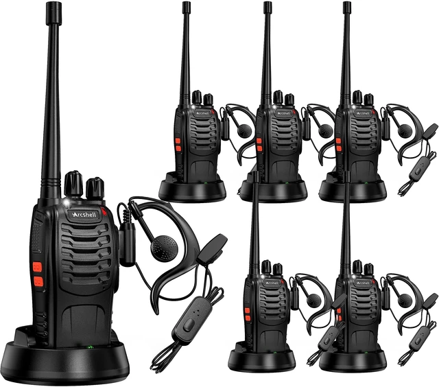 Alt view image 8 of 14 - Rechargeable Long Range Two-Way Radios with Earpiece 6 Pack Arcshell AR-5 Walkie Talkies Li-ion Battery and Charger Included