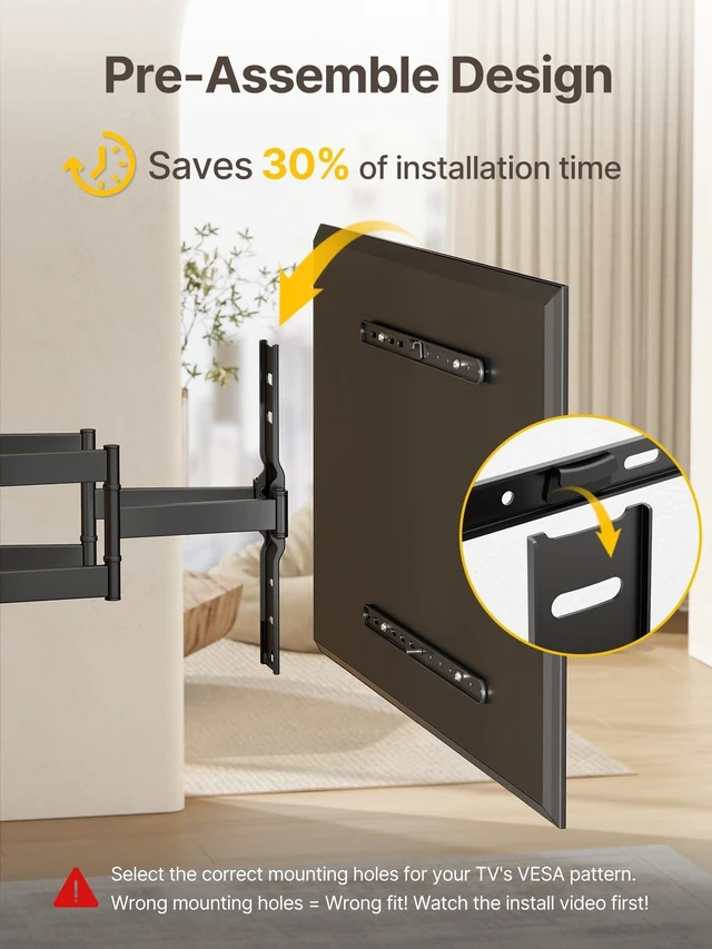 Alt view image 12 of 14 - 1.1-Inch Ultra Slim Full Motion TV Wall Mount for 43-90 Inch TVs | Low-profile mount holds 132 lb at full 16.5 in extension; ±60° swivel, preassembled, max VESA 600x400 mm, 16/18 in wood studs