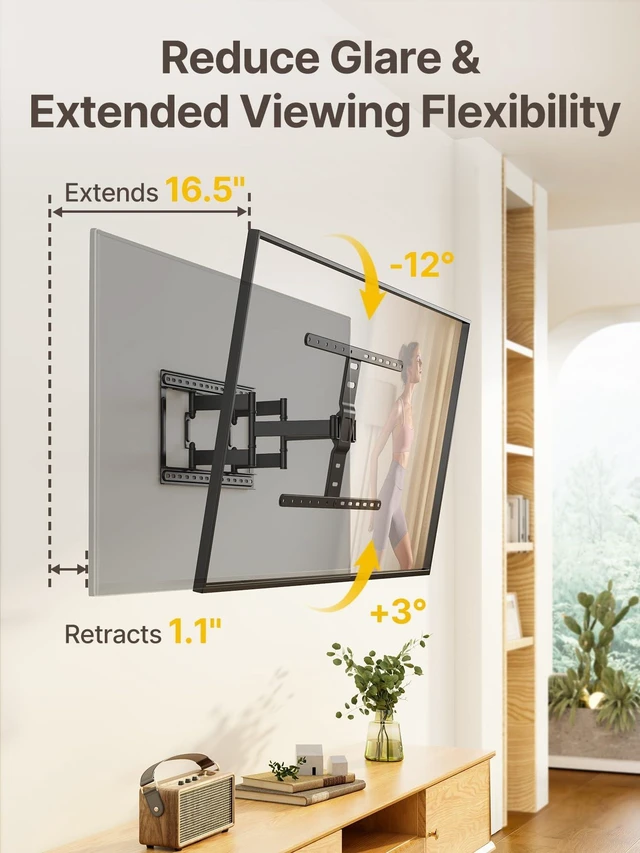 Alt view image 14 of 14 - 1.1-Inch Ultra Slim Full Motion TV Wall Mount for 43-90 Inch TVs | Low-profile mount holds 132 lb at full 16.5 in extension; ±60° swivel, preassembled, max VESA 600x400 mm, 16/18 in wood studs