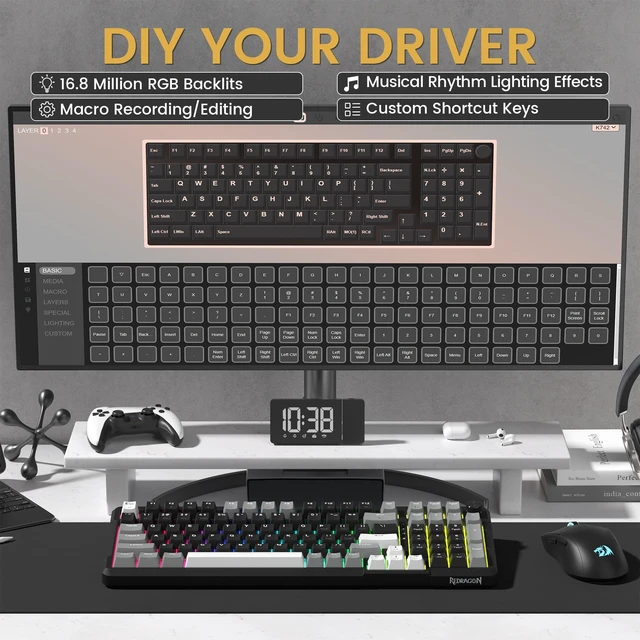 Alt view image 11 of 14 - K742 Wireless Mechanical Gaming Keyboard with Knob for PC Computer | Bluetooth 5.0/2.4GHz/USB C Wireless Creamy Keyboard with Number Pad, RGB Backlits, Hot-Swappable with Linear Switches (Black)