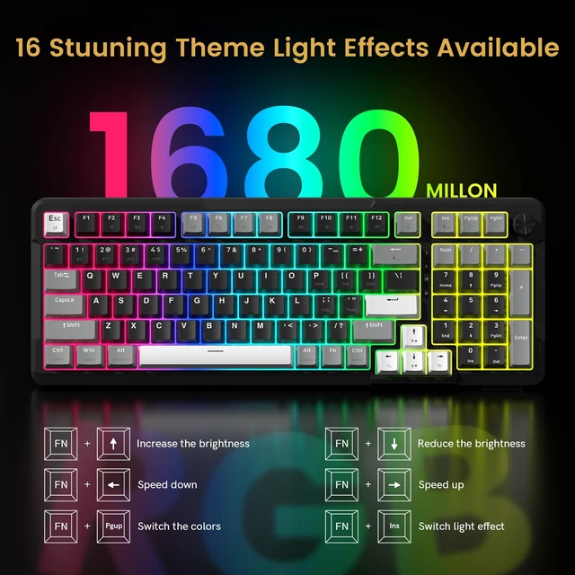 Alt view image 14 of 14 - K742 Wireless Mechanical Gaming Keyboard with Knob for PC Computer | Bluetooth 5.0/2.4GHz/USB C Wireless Creamy Keyboard with Number Pad, RGB Backlits, Hot-Swappable with Linear Switches (Black)