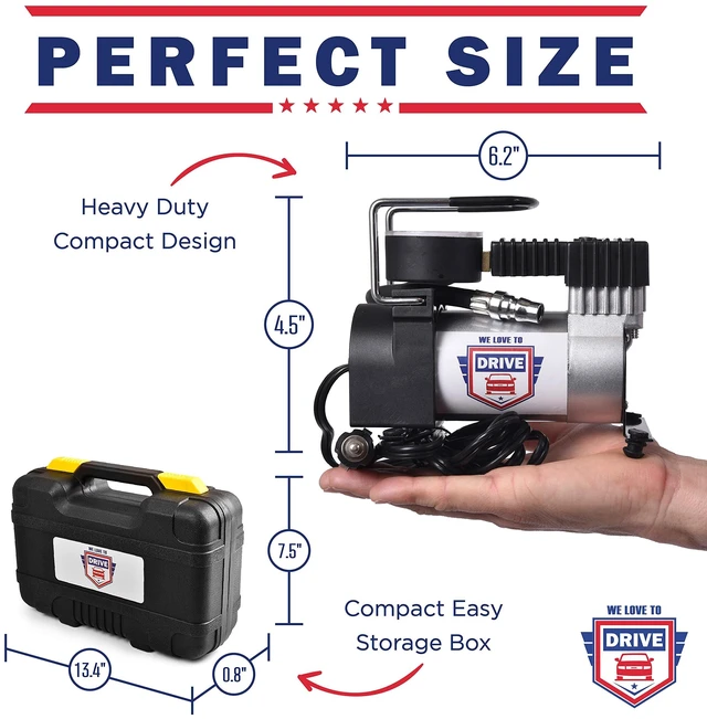 Alt view image 12 of 14 - Tire Inflator Portable Air Compressor 12V DC Air Pump for Car Tires, 150 PSI Electric Air Pump with Tyre Pressure Gauge Corded Yellow by WE LOVE TO DRIVE